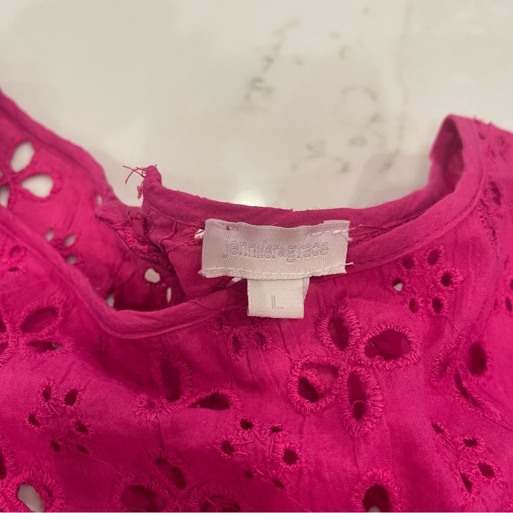 NWOT Jennifer & Grace hot pink eyelet long sleeve blouse - Picture 6 of 16